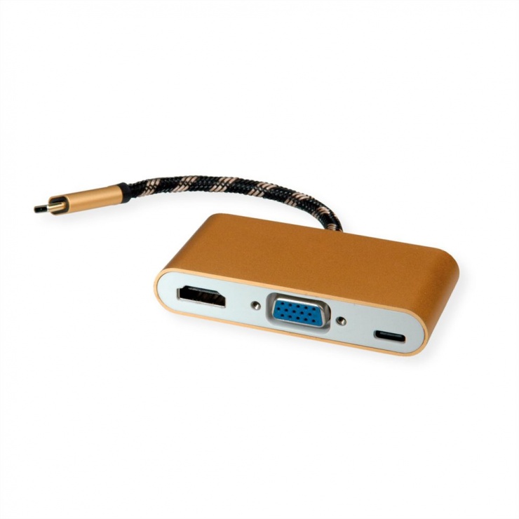 Imagine Adaptor GOLD USB-C la HDMI/VGA T-M cu alimentare PD USB-C, Roline 12.03.3155