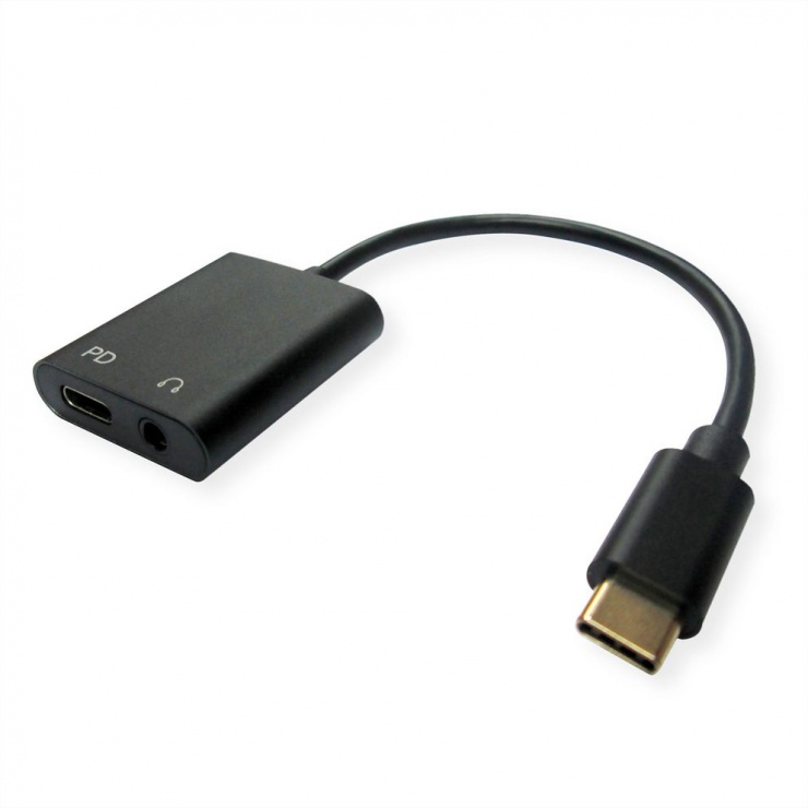 Imagine Adaptor USB-C la 1 x jack stereo 3.5mm + 1 x USB-C PD T-M 0.13m Negru, Roline 12.03.3222