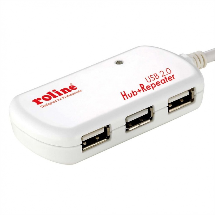 Imagine Cablu prelungitor USB 2.0 activ 4 porturi cu repeater 12m, Roline 12.04.1085