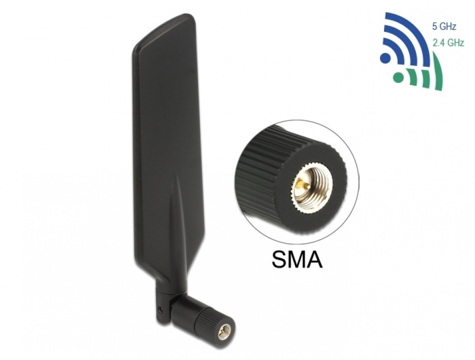 Imagine Antena LTE WLAN Dual Band SMA 1 - 4 dBi omnidirectional rotabila, Delock 12408