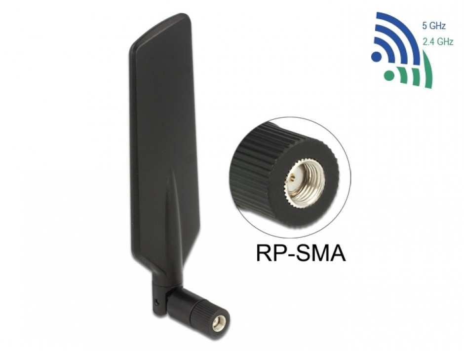 Imagine Antena LTE WLAN Dual Band RP-SMA 1 - 4 dBi omnidirectional rotabila, Delock 12409