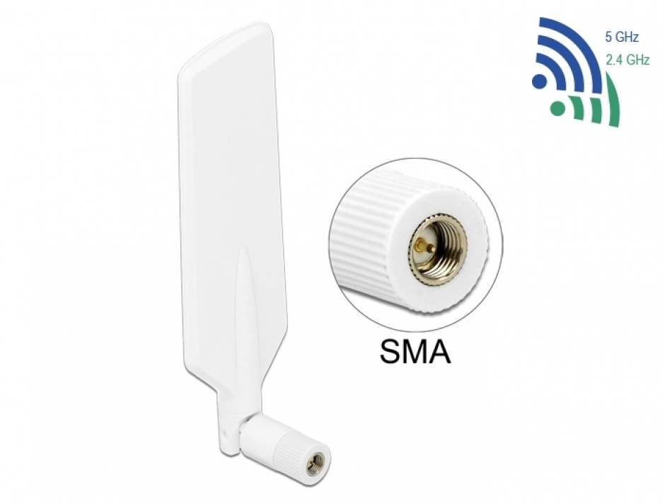 Imagine Antena LTE WLAN Dual Band SMA 1 ~ 4 dBi omnidirectional rotabil alb, Delock 12430