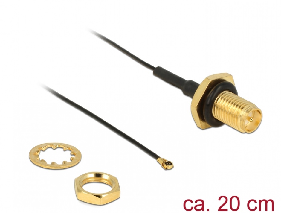 Imagine Cablu antena RP-SMA Jack Bulkhead > MHF IV/ HSC MXHP32 compatible plug 200 mm thread length 9 mm spl