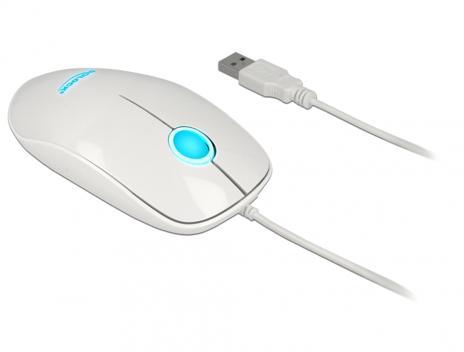 Imagine Mouse optic Alb pe USB cu LED, Delock 12537