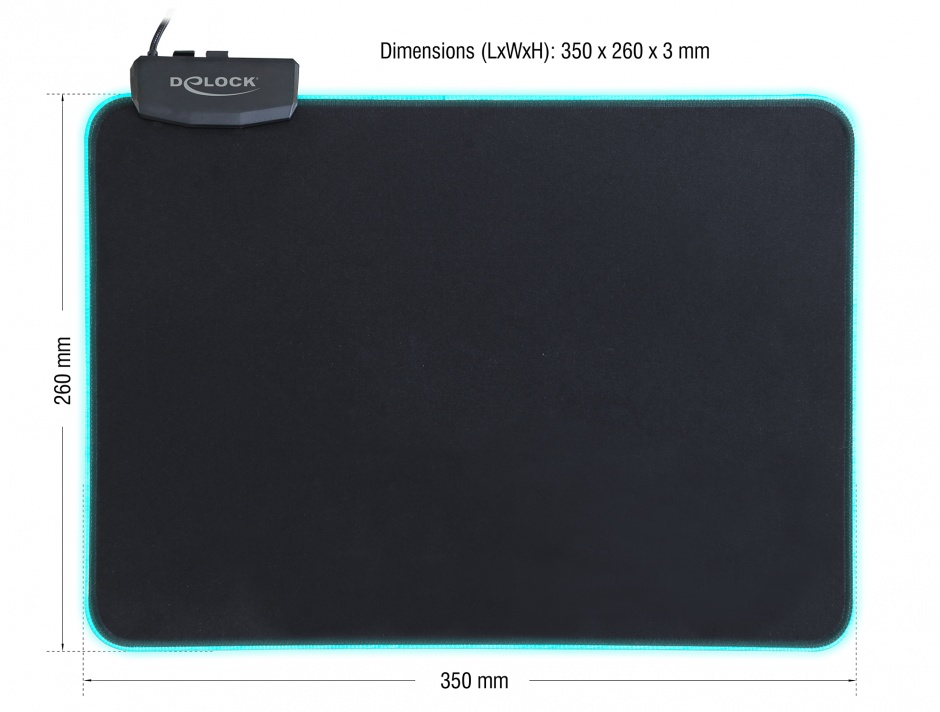 Imagine Mouse Pad 350 x 260 x 3 mm cu iluminare RGB, Delock 12554