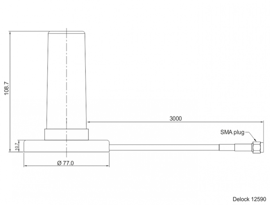 Imagine Antena de exterior fixa omnidirectionala 5G LTE SMA plug 0 - 3 dBi 3m Negru, Delock 12590