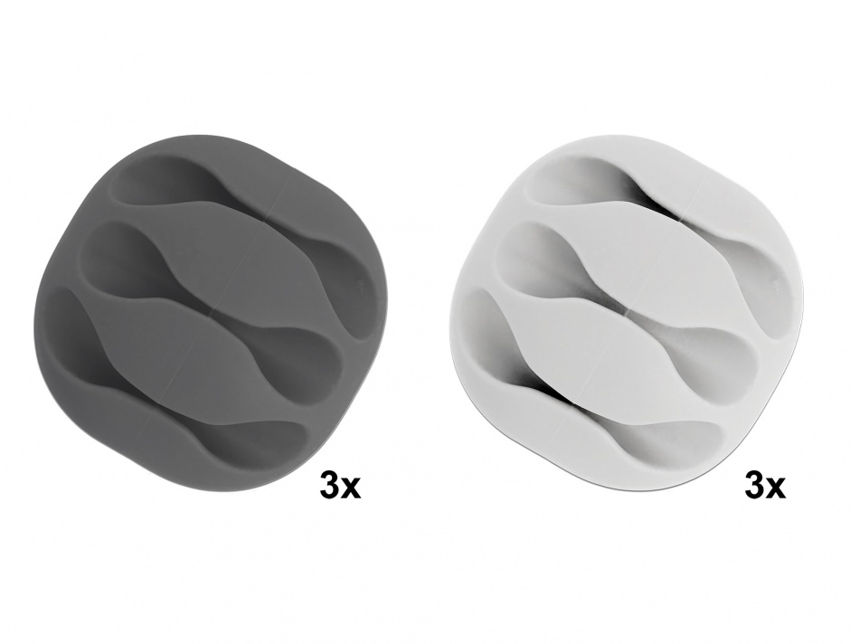 Imagine Set 6 buc ghidaje cablu 3 sloturi 3 albe/3 gri, Delock 18297