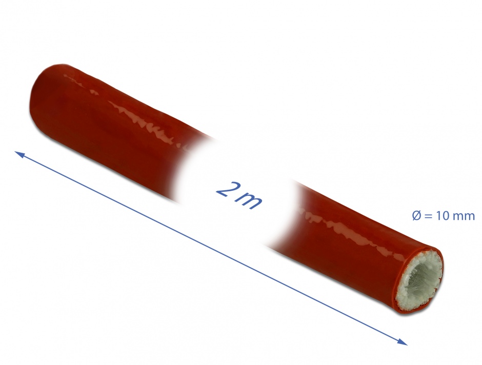 Imagine Manson anti-incendiu acoperit cu silicon 2m x 10mm Rosu, Delock 18897 