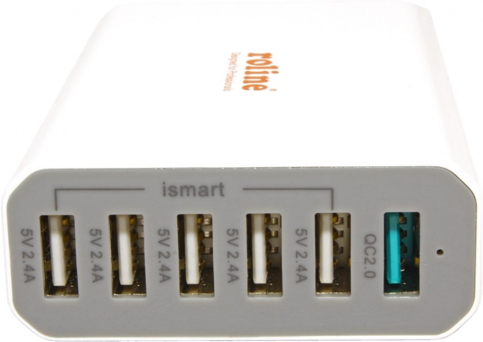 Imagine Incarcator priza 1 x Quick/Fast Charge (incarcare rapida) 2.0 + 5 x USB 2.4A, Roline 19.11.1028