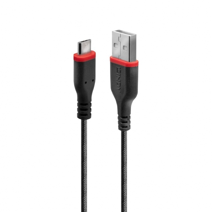 Imagine Cablu de incarcare micro USB la USB 2.0 rezistent 1m negru, Lindy L36737