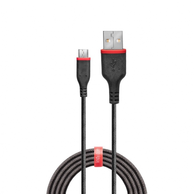 Imagine Cablu de incarcare micro USB la USB 2.0 Reinforced 1m negru, Lindy L36737