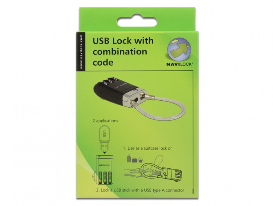 Imagine Cablu pentru blocarea portului USB cu cifru, Navilock 20647