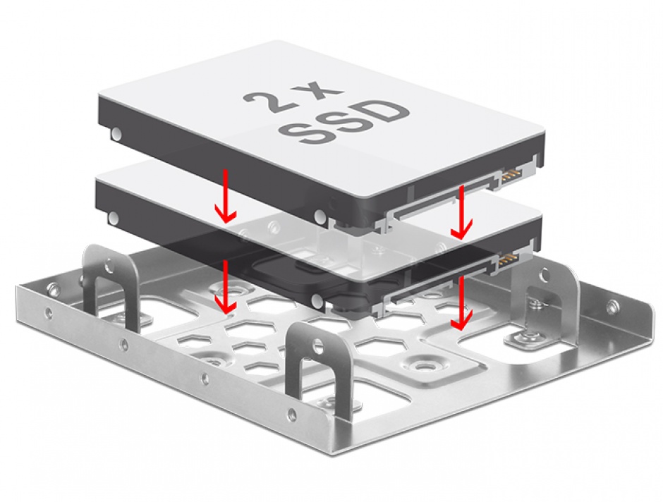 Imagine Kit de instalare 2 x 2.5" HDD in bay 3.5" argintiu aluminiu, Delock 21333