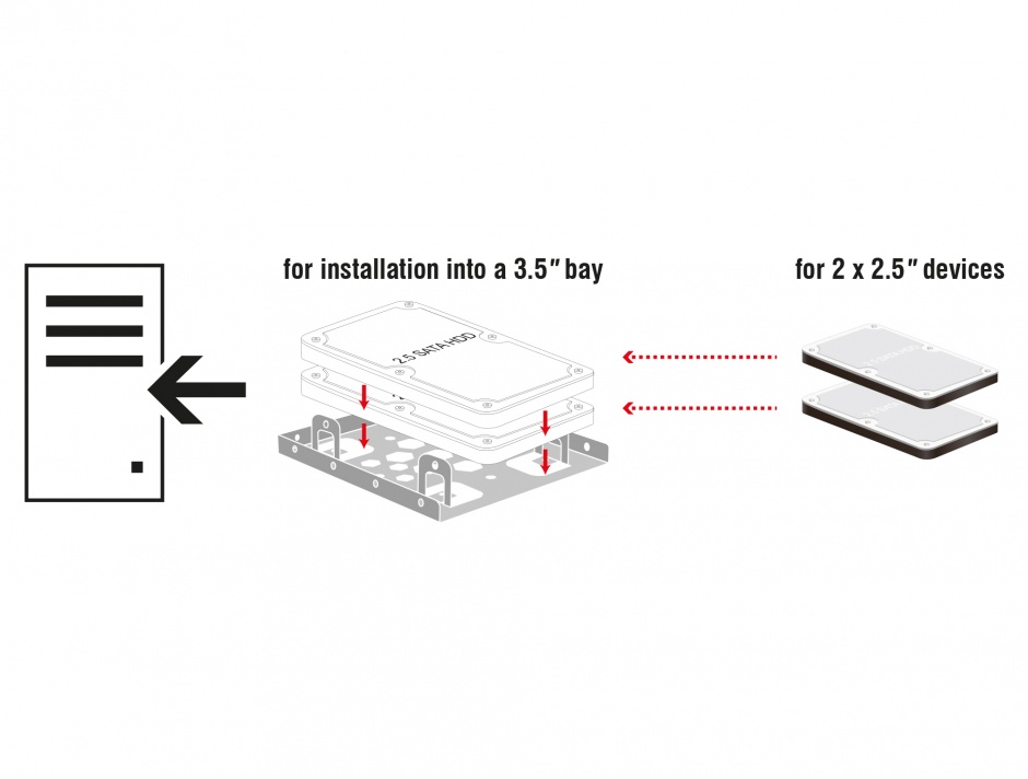 Imagine Kit de instalare 2 x 2.5" HDD in bay 3.5" argintiu aluminiu, Delock 21333