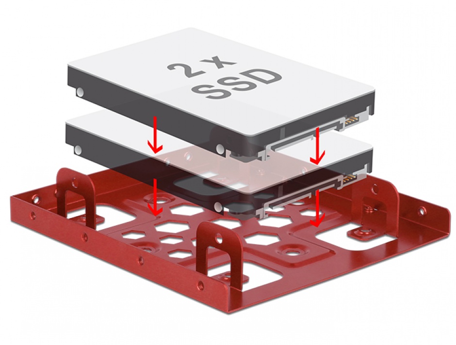 Imagine Kit de instalare 2 x 2.5" HDD in bay 3.5" rosu aluminiu, Delock 21334