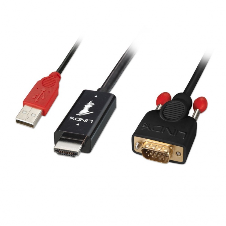 Imagine Cablu convertor HDMI la VGA T-T 2m alimentare USB, Lindy L41456