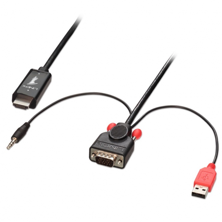 Imagine Cablu convertor VGA la HDMI cu audio+alimentare USB 2m, Lindy L41706