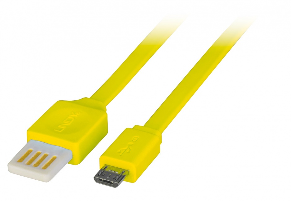 Imagine Cablu USB 2.0 la micro USB-B Flat reversibil 0.5m Galben, Lindy L30905