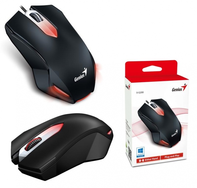 Imagine Mouse optic gaming X-G200, iluminare red LED, USB Negru, Genius