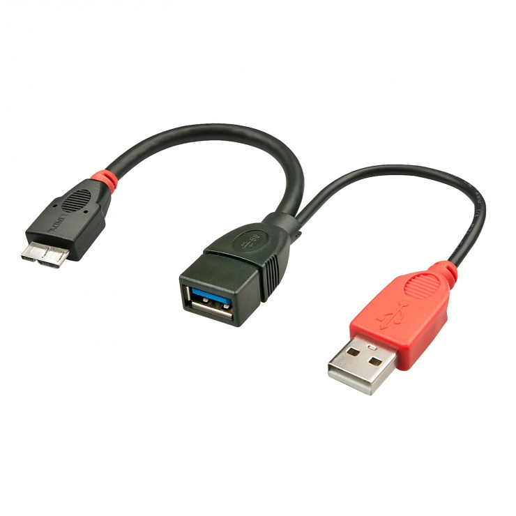 Imagine Cablu micro USB 3.0 OTG la USB-A cu alimentare 0.5m, Lindy L31612