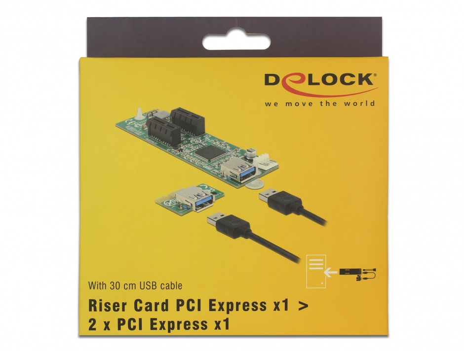 Imagine Riser Card PCI Express x1 la 2 x PCIe x1 cablu 30cm, Delock 41433
