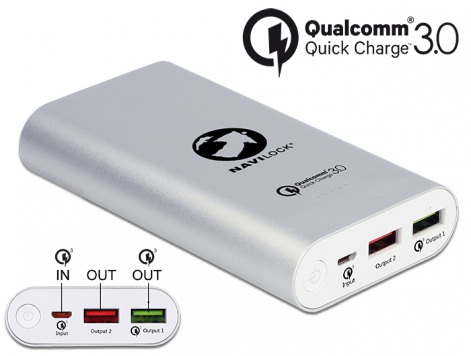Imagine Power Bank 10200 mAh cu 2 x USB-A cu Qualcomm® Quick Charge 3.0, Navilock 41501