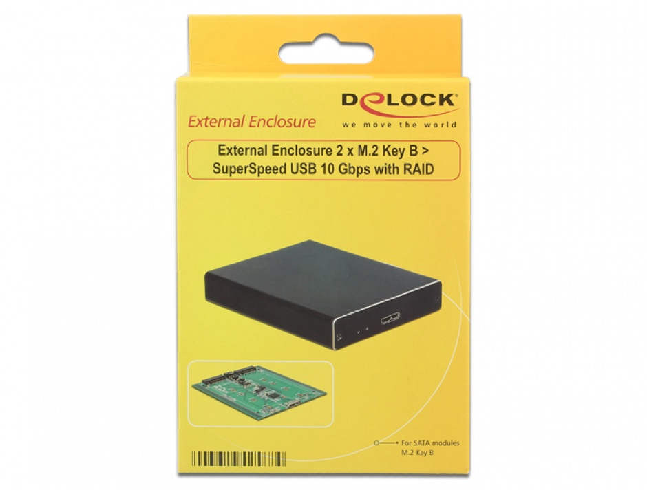 Imagine Rack extern USB 3.1 la 2 x M.2 Key B cu RAID, Delock 42588
