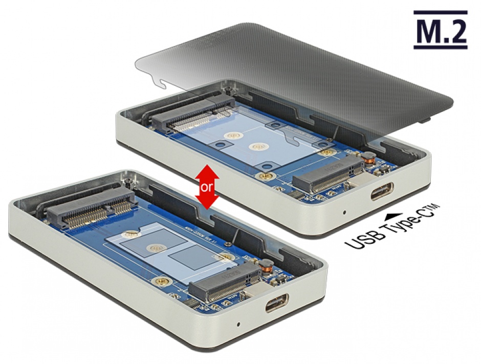 Imagine Rack extern M.2 Key B 42 mm / mSATA SSD la USB-C 3.1 Gen 2, Delock 42592