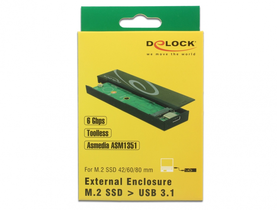 Imagine Rack extern toolless M.2 SSD 42/60/80 mm la USB 3.1 tip C Gen 2, Delock 42597
