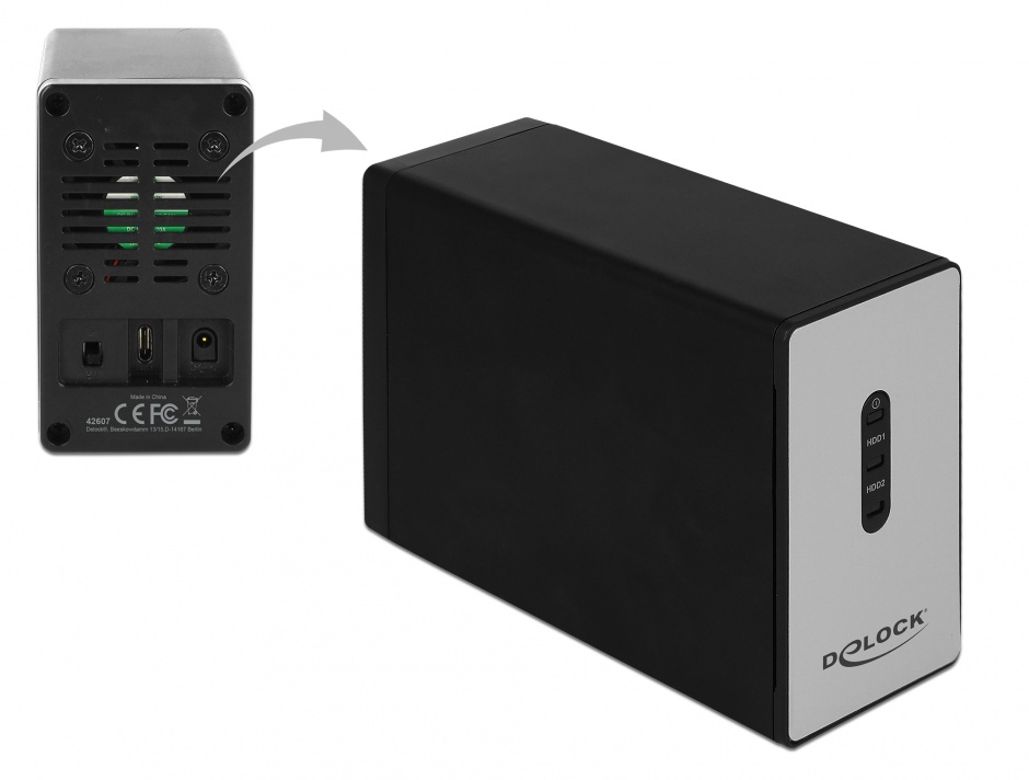 Imagine Rack extern USB 3.1-C pentru 2 x 2.5" SATA HDD / SSD cu RAID, Delock 42607