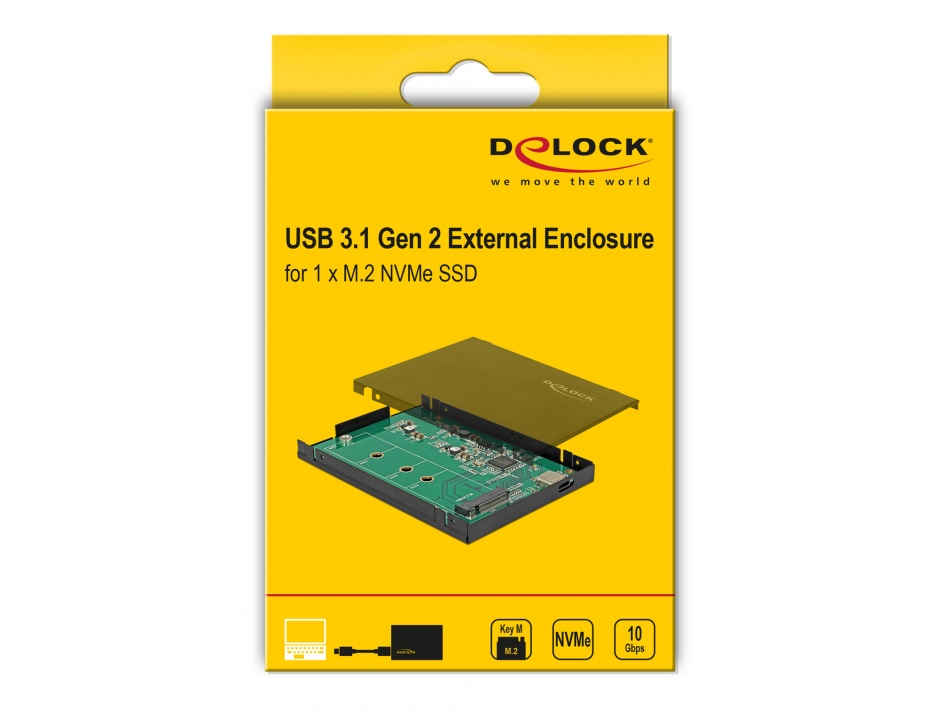 Imagine Rack extern 2.5" pentru M.2 NVMe PCIe SSD la USB-C 3.1 cu protectie EDS, Delock 42609