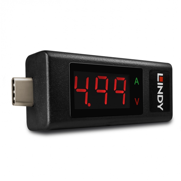 Imagine Adaptor USB tip C cu LED indicator pentru Voltaj si Amperaj, Lindy L43050