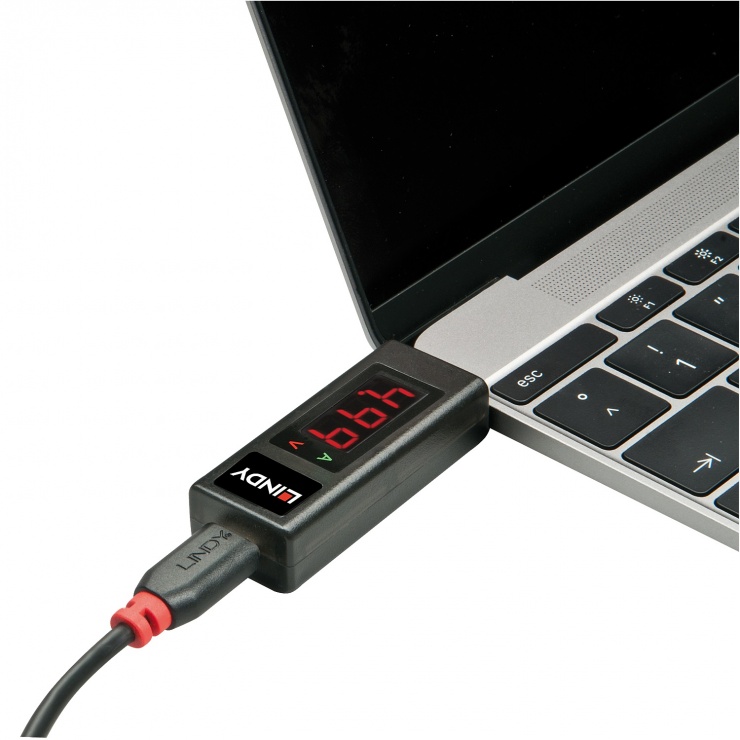 Imagine Adaptor USB tip C cu LED indicator pentru Voltaj si Amperaj, Lindy L43050-2