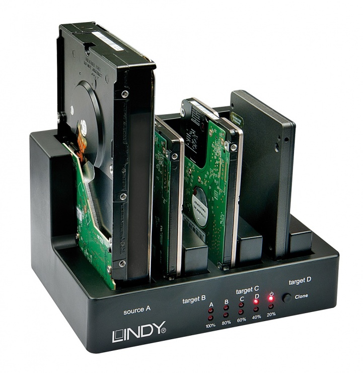 Imagine Docking Station Basic pentru 4 HDD SATA Functie de clona, USB 3.0 & eSATA, Lindy L43114-1