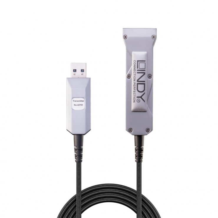 Imagine Cablu prelungitor USB 3.0 T-M Hybrid Fibra Optica 50m, Lindy L42701