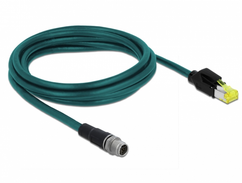 Imagine Cablu de retea M12 8 pini X-coded la RJ45 Hirose TPU 2m, Delock 85430-1