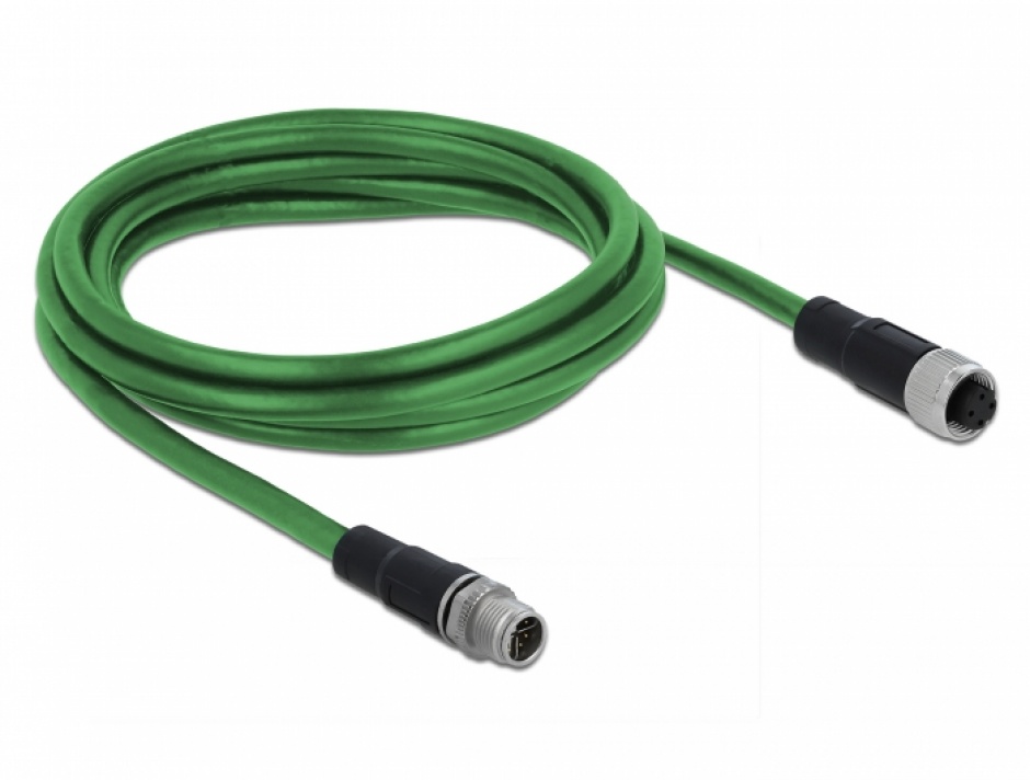 Imagine Cablu de retea M12 4 pini D-coded TPU 2m, Delock 85434-1