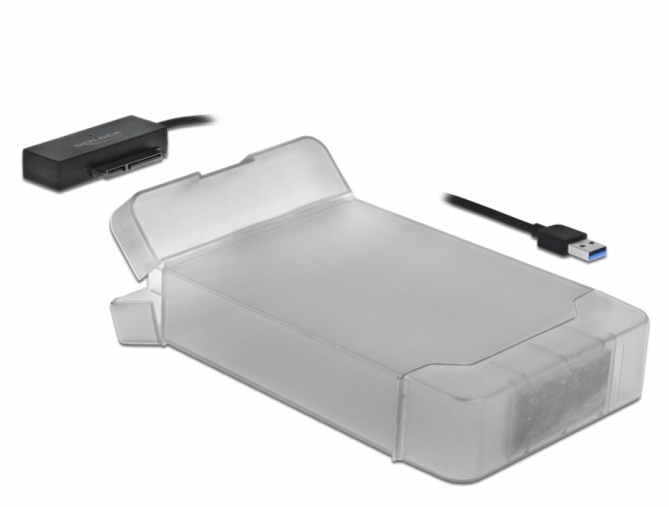 Imagine Adaptor USB 3.0 la SATA III pentru HDD 3.5" cu carcasa protectie 45cm, Delock 64086
