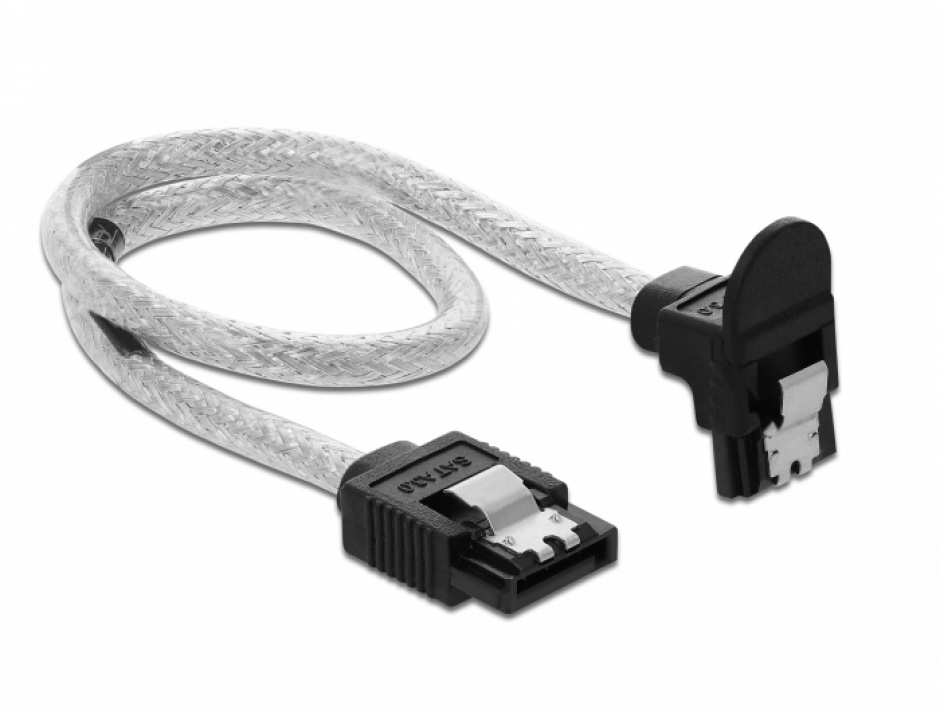 Imagine Cablu SATA III drept/unghi jos 30cm Transparent, Delock 85345