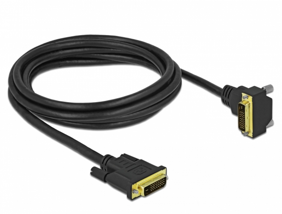 Imagine Cablu DVI-D Dual Link 24+1 pini drept/unghi 90 grade T-T 2m Negru, Delock 85894