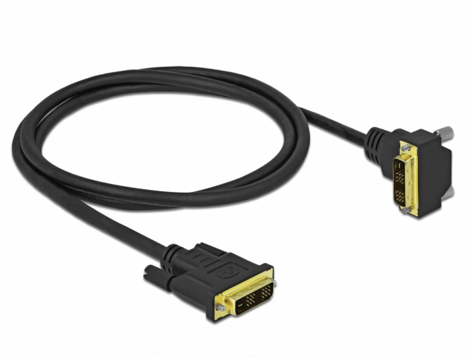 Imagine Cablu DVI-D Single Link 18+1 pini drept/unghi 90 grade T-T 2m Negru, Delock 85902