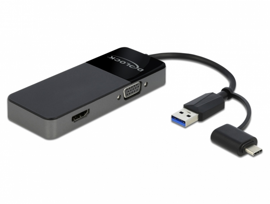 Imagine Adaptor USB 3.0 + adaptor USB-C la HDMI 4K@30Hz + VGA T-M, Delock 64085