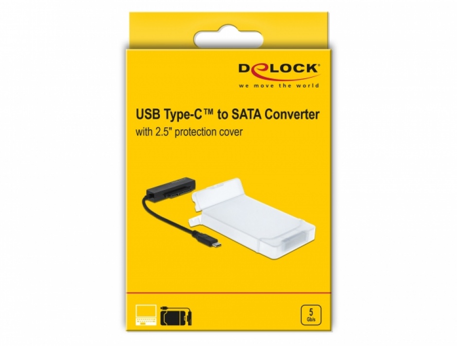 Imagine Adaptor USB 3.0-C la SATA III pentru HDD 2.5" cu carcasa protectie 15cm, Delock 64084