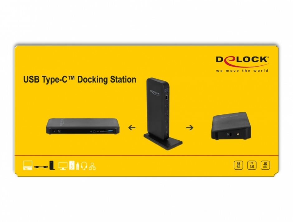 Imagine Docking Station USB-C la HDMI / Displayport v1.4 / USB 3.2 / Gigabit LAN / PD 3.0, Delock 87746