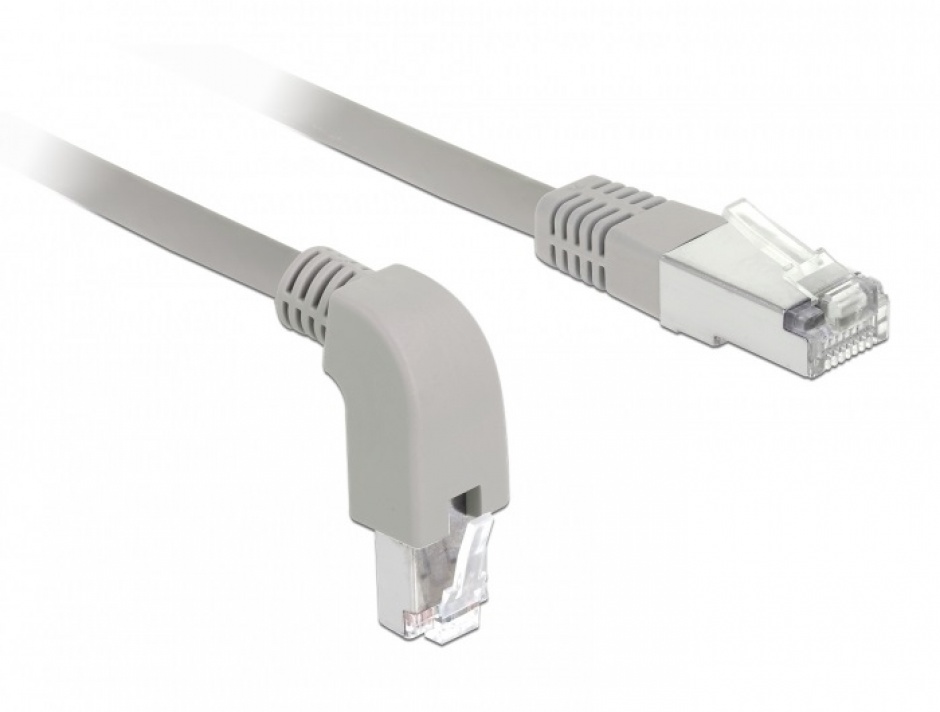 Imagine Cablu de retea RJ45 cat 6 S/FTP LSOH unghi jos/drept 2m Gri, Delock 85866