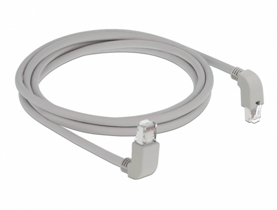 Imagine Cablu de retea RJ45 cat 6 S/FTP LSOH unghi jos/unghi sus 2m Gri, Delock 85863