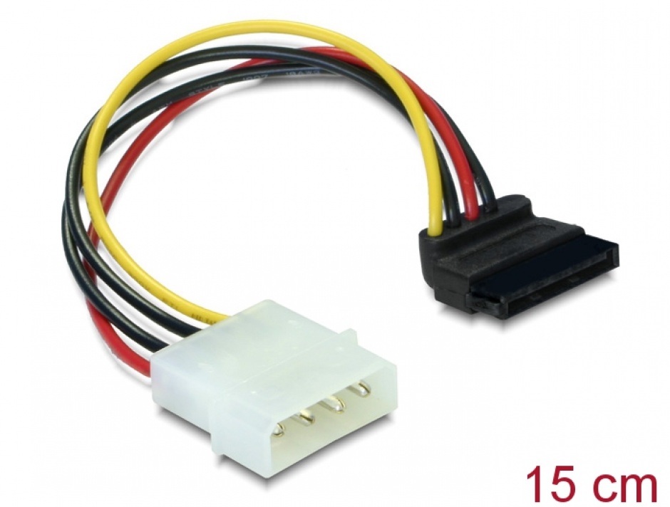 Imagine Cablu de alimentare SATA unghi 90 grade la Molex 4 pini, Delock 60101