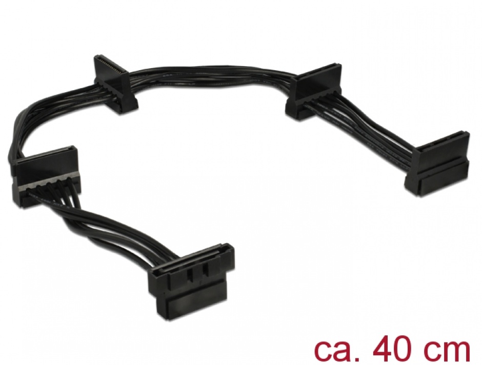 Imagine Cablu de alimentare SATA la 4 x SATA 15 pini 40cm Negru, Delock 60144