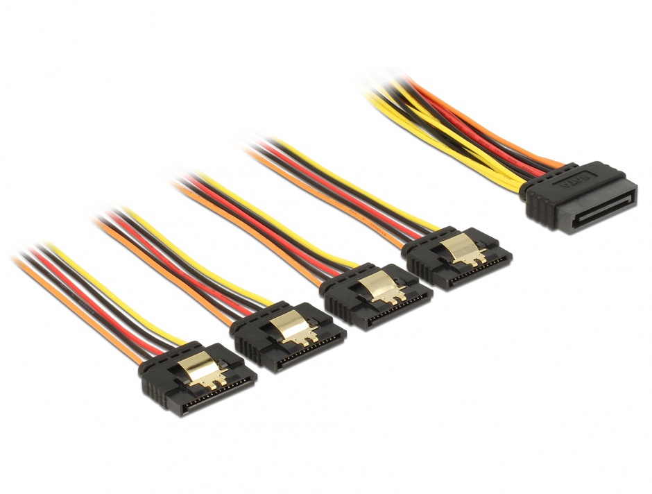Imagine Cablu de alimentare SATA 15 pini la 4 x SATA 30cm, Delock 60157