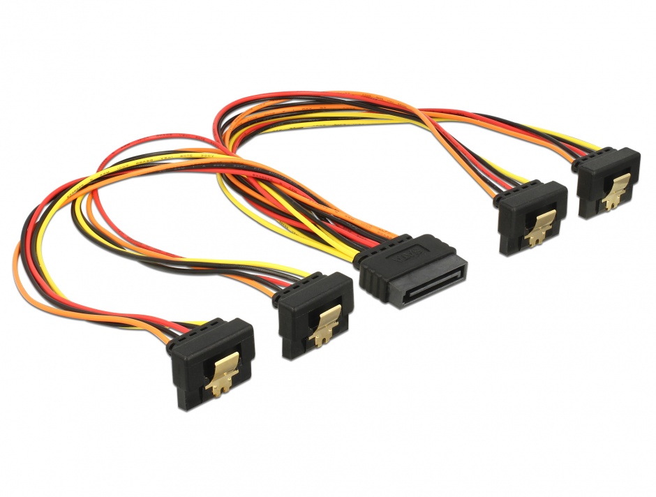 Imagine Cablu de alimentare SATA 15 pini la 4 x SATA unghi jos 30cm, Delock 60167